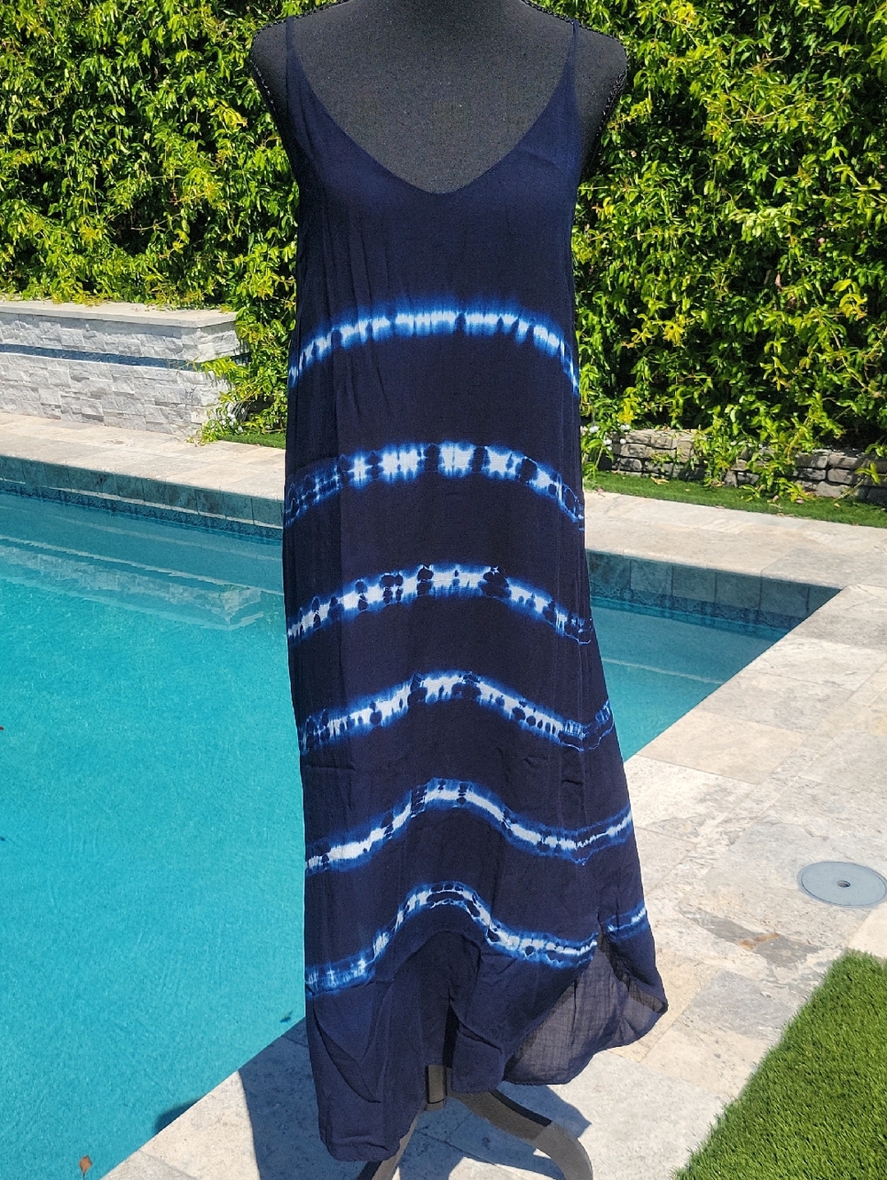 Anthropologie Cloth & Stone Navy and White Tie-Dye Open Back Dress M